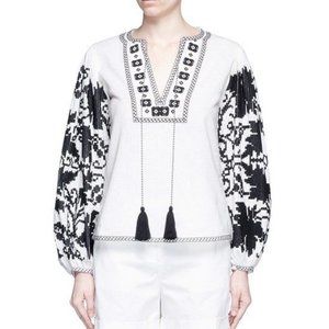 TALITHA embroidered Salma blouse XS boho tassel tie